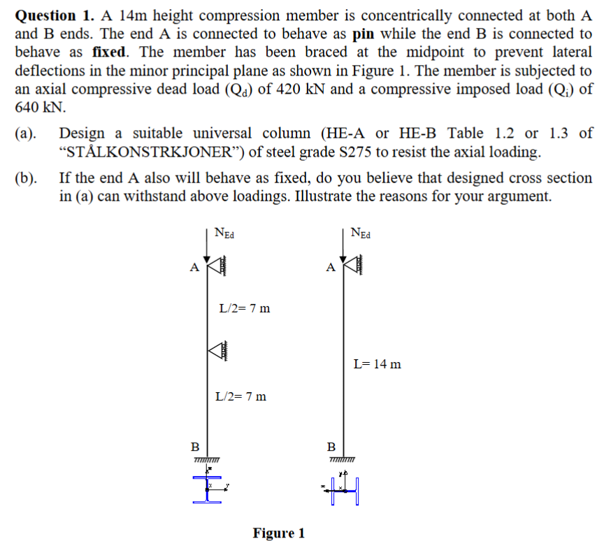 Question 1 . A 1 4 m height compression member is