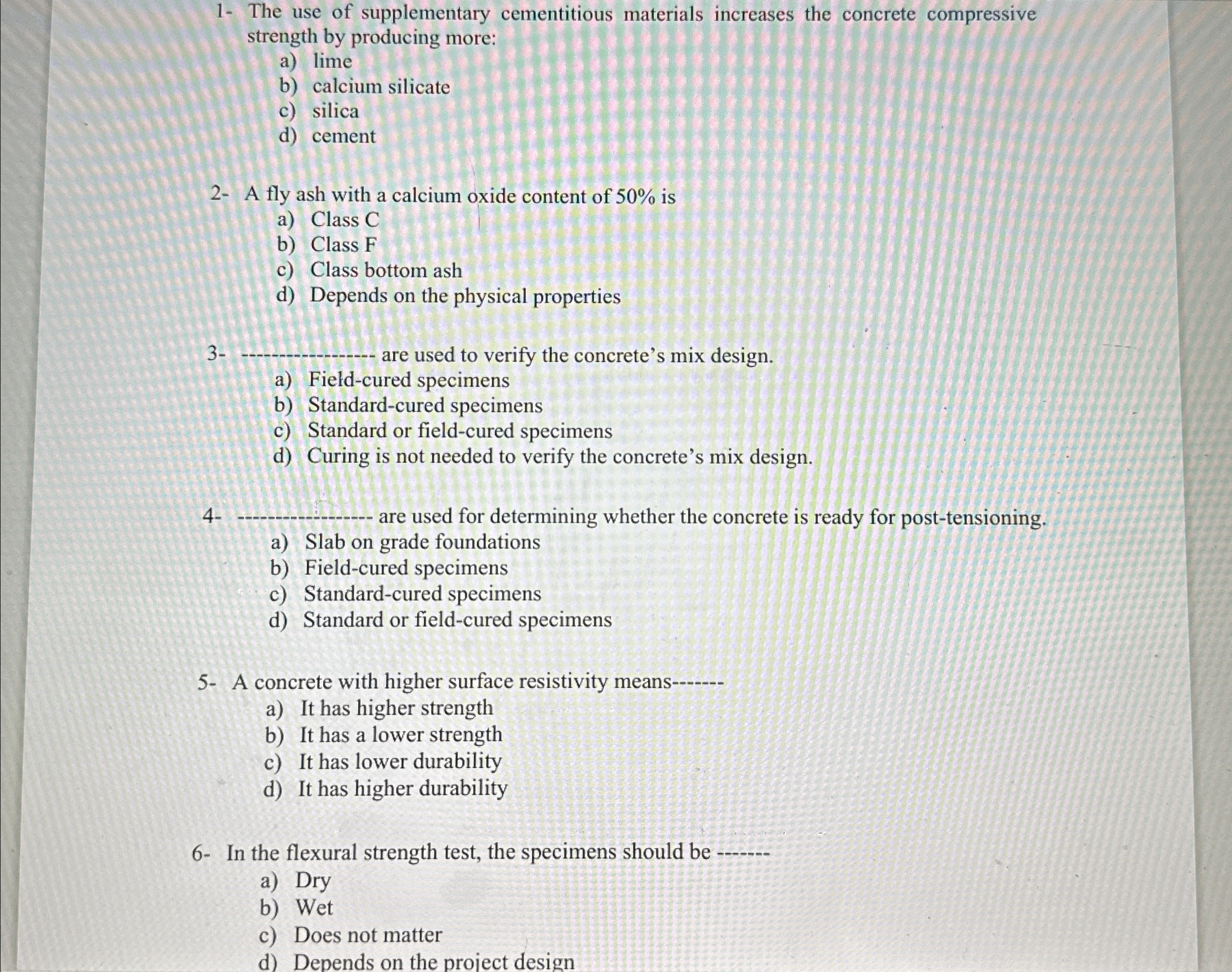 1 - The use of supplementary cementitious