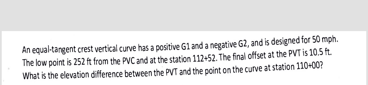 An equal - tangent crest vertical curve has a