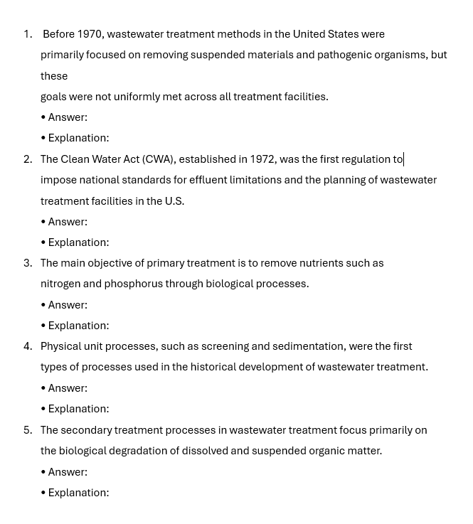 1 . Before 1 9 7 0 , wastewater treatment methods