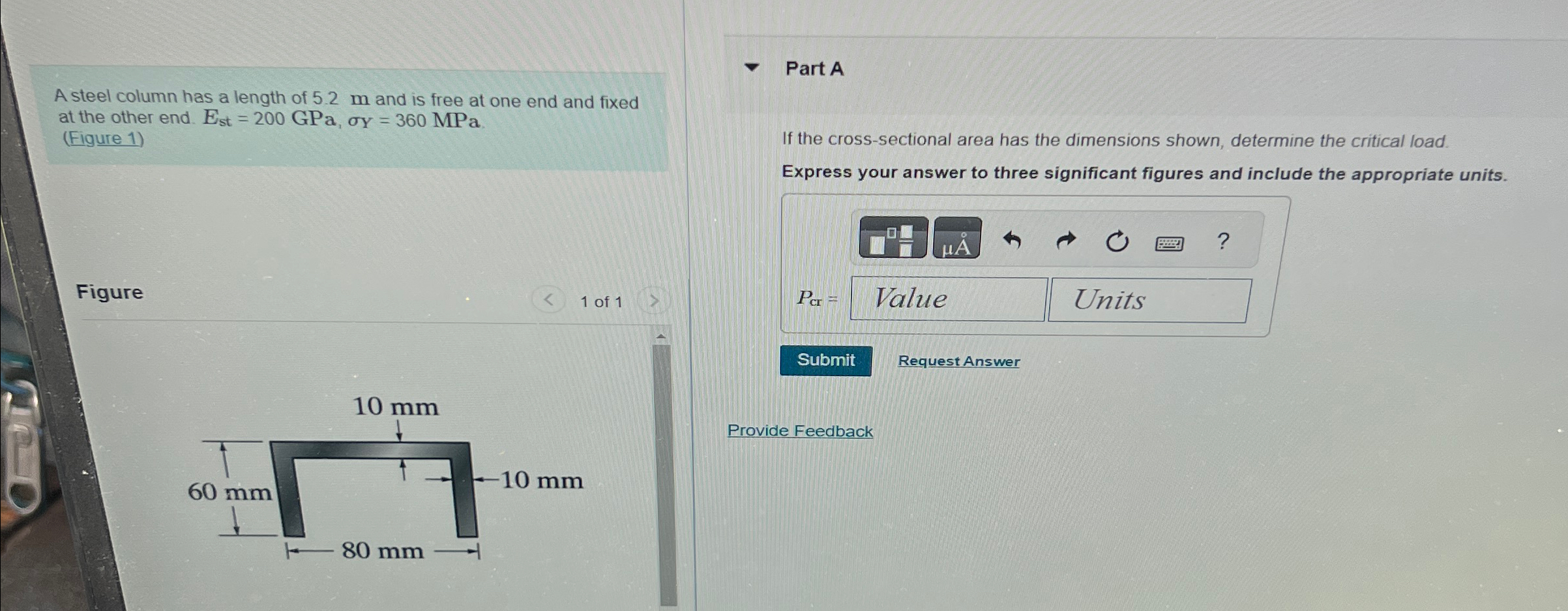 A steel column has a length of 5 . 2 m and is