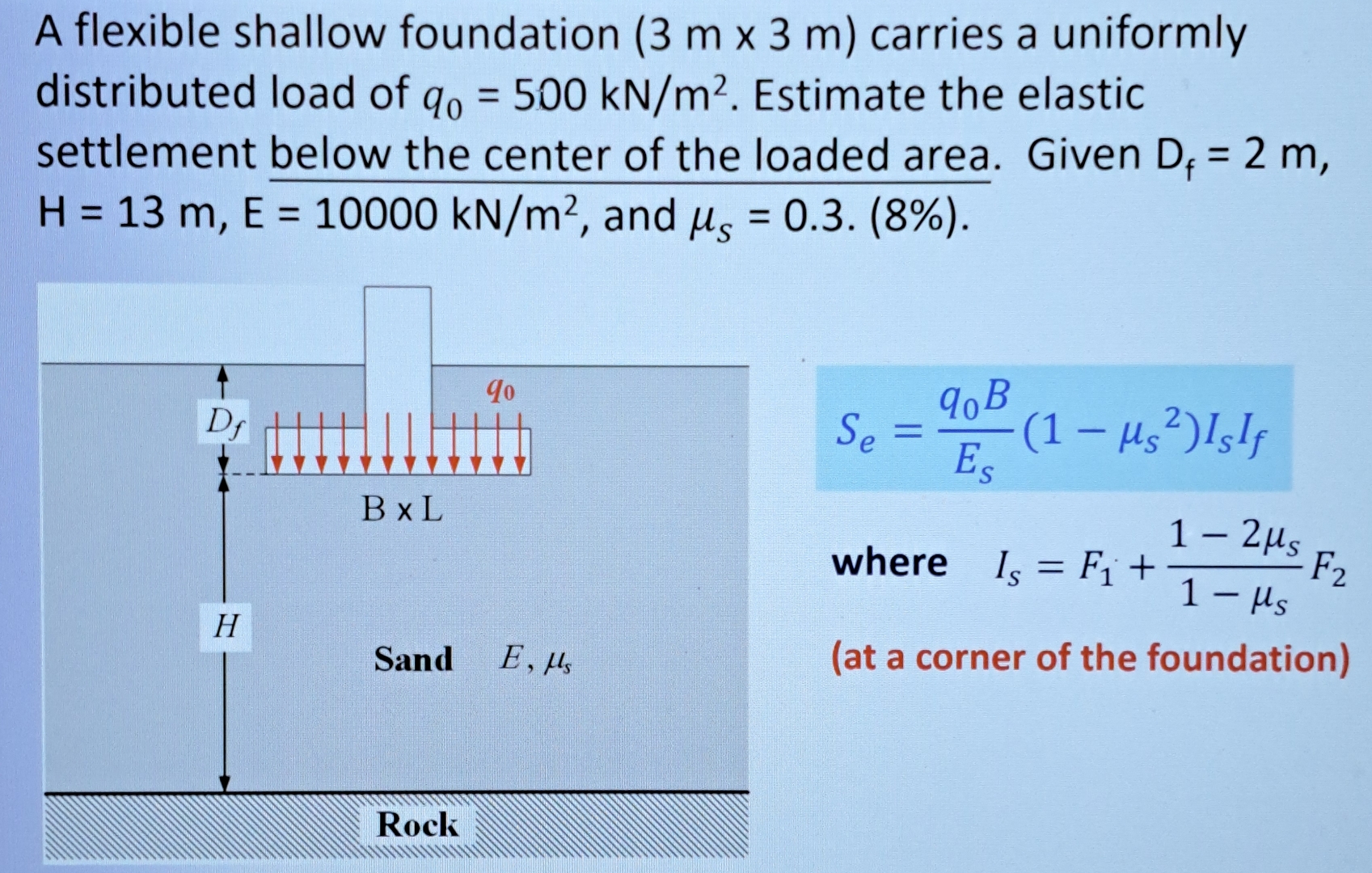 A flexible shallow foundation ( 3 m 3 m ) carries