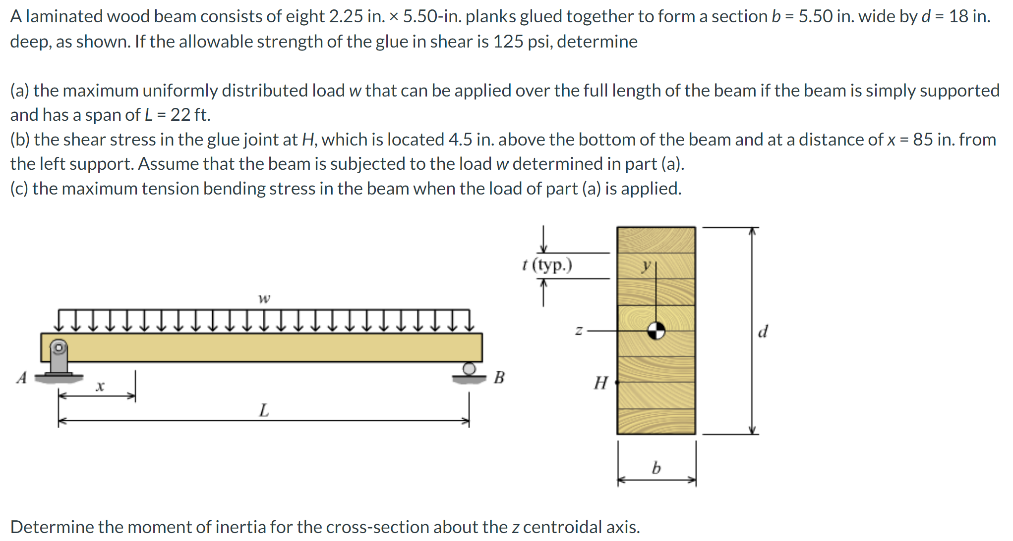 A laminated wood beam consists of eight 2 . 2 5