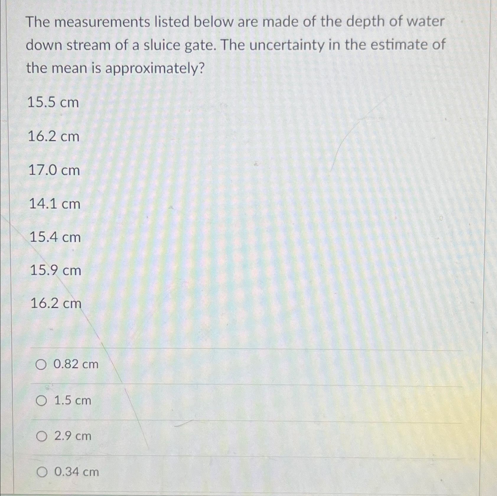 The measurements listed below are made of the