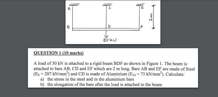 QUESTION 1 ( 1 0 marks ) A load of 5 0 k N is