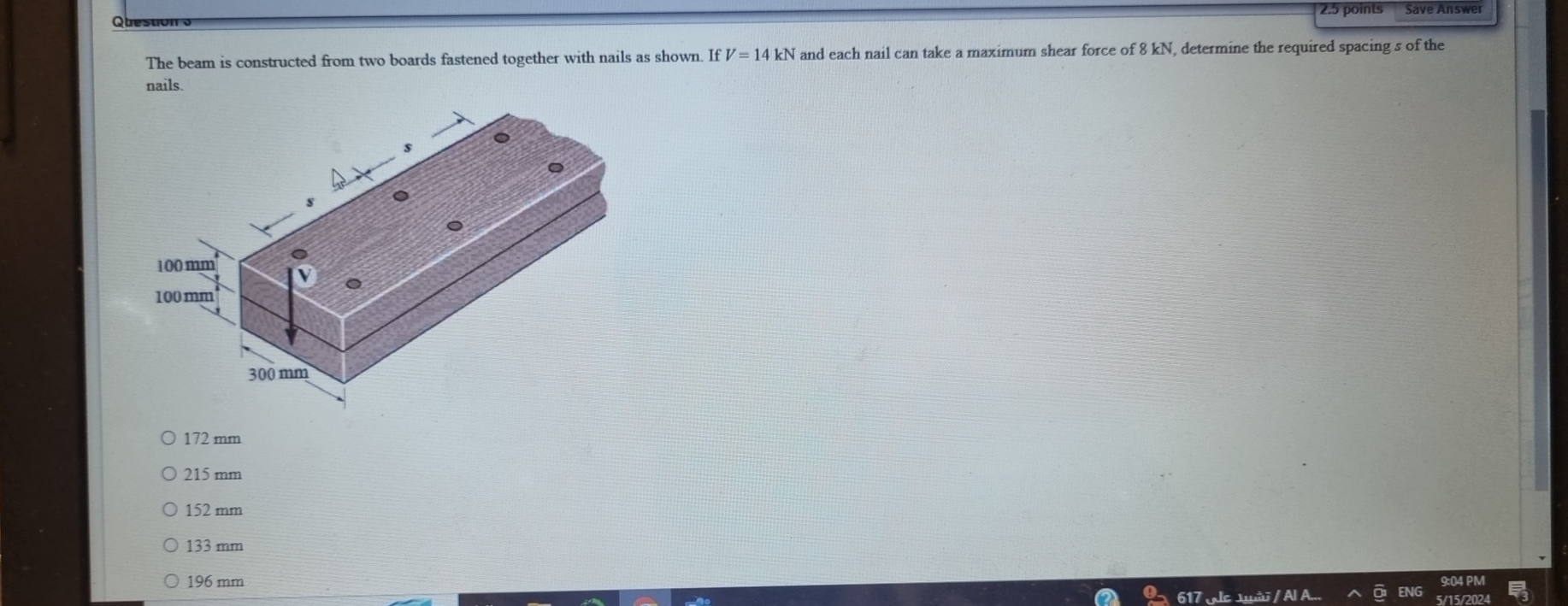 Qtresuromo 2 . 5 points Save Answer nails. 1 7 2