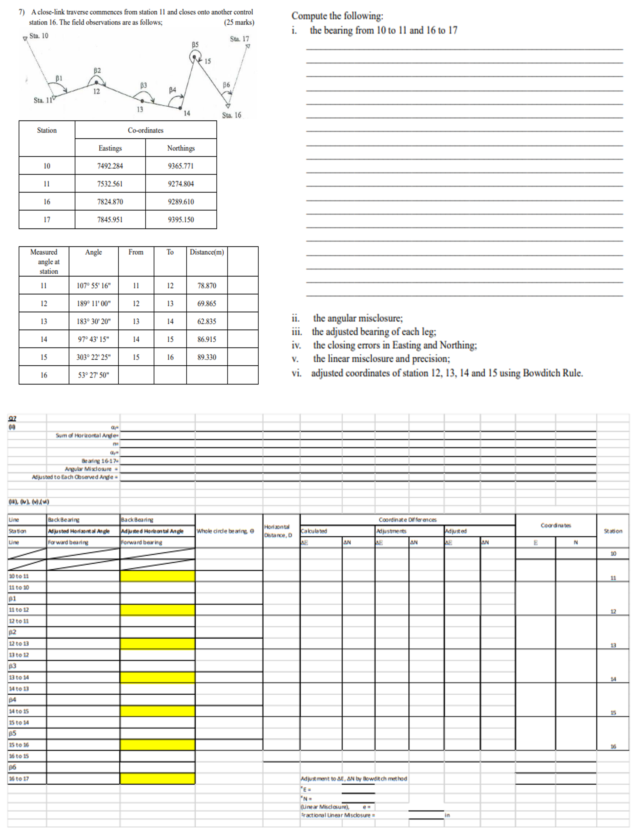 A close - link traverse commences from station 1