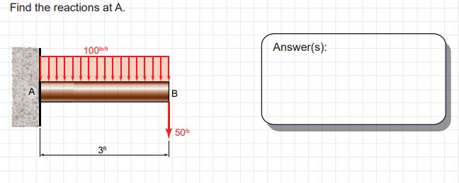 Find the reactions at A . Answer ( s ) :