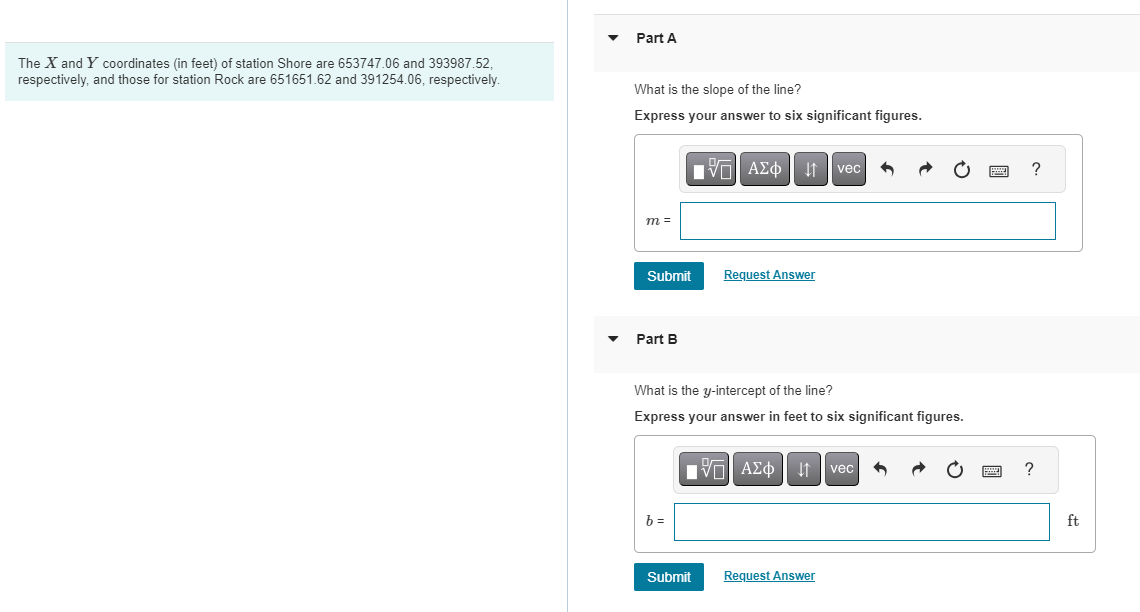 Part A The x and Y coordinates ( in feet ) of