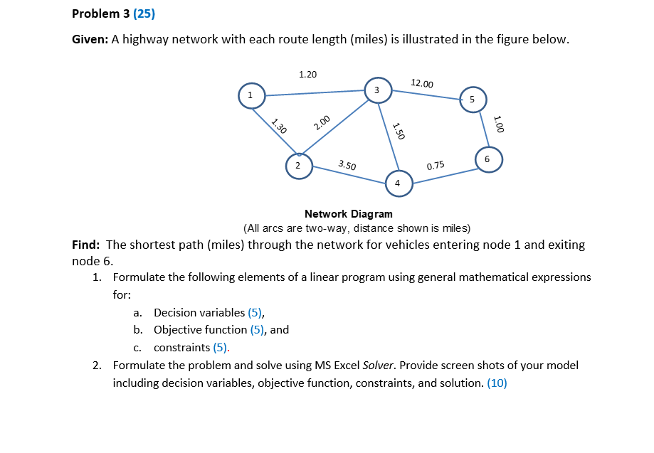 Problem 3 ( 2 5 ) Given: A highway network with