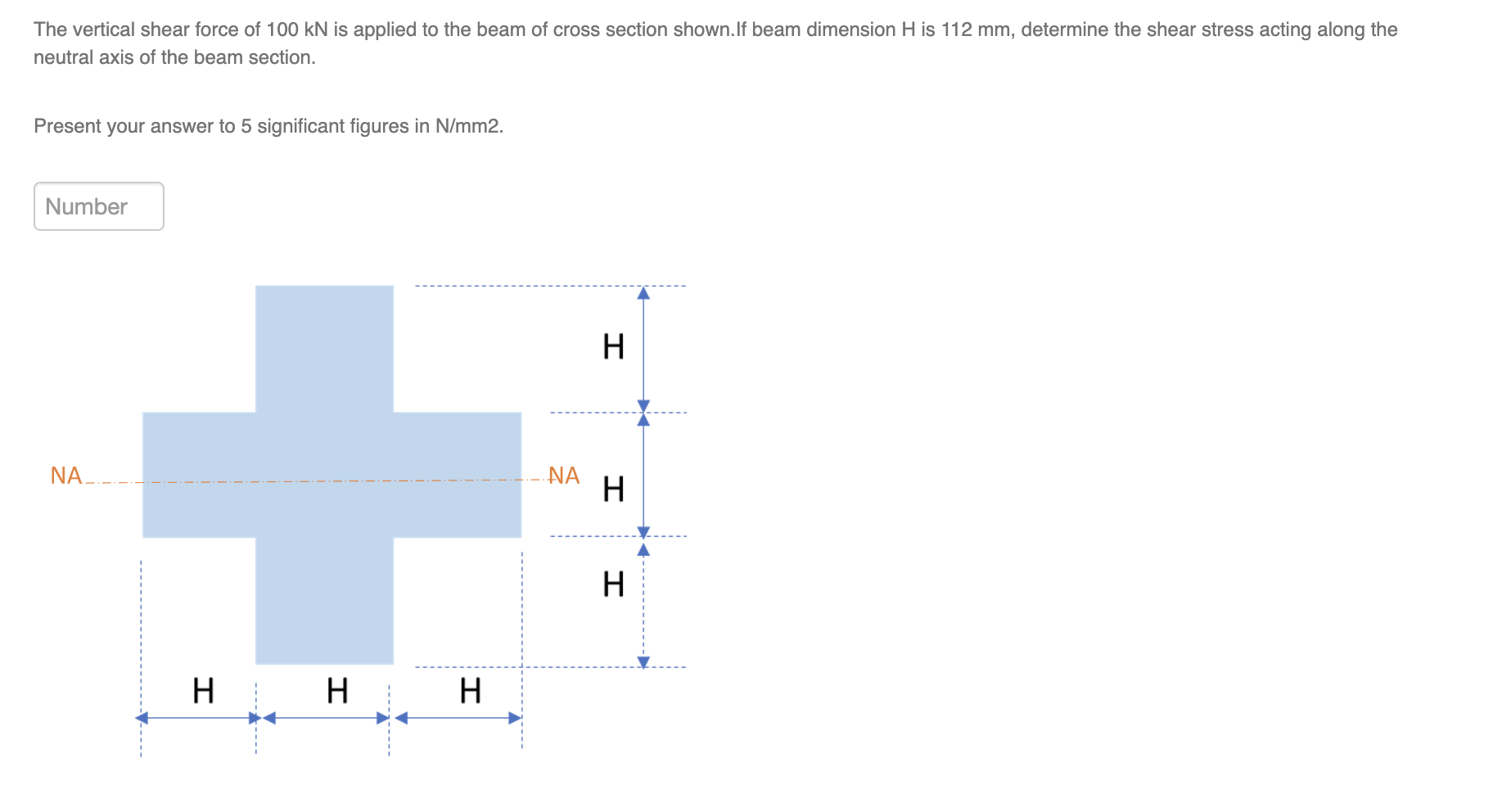 The vertical shear force of 1 0 0 k N is applied