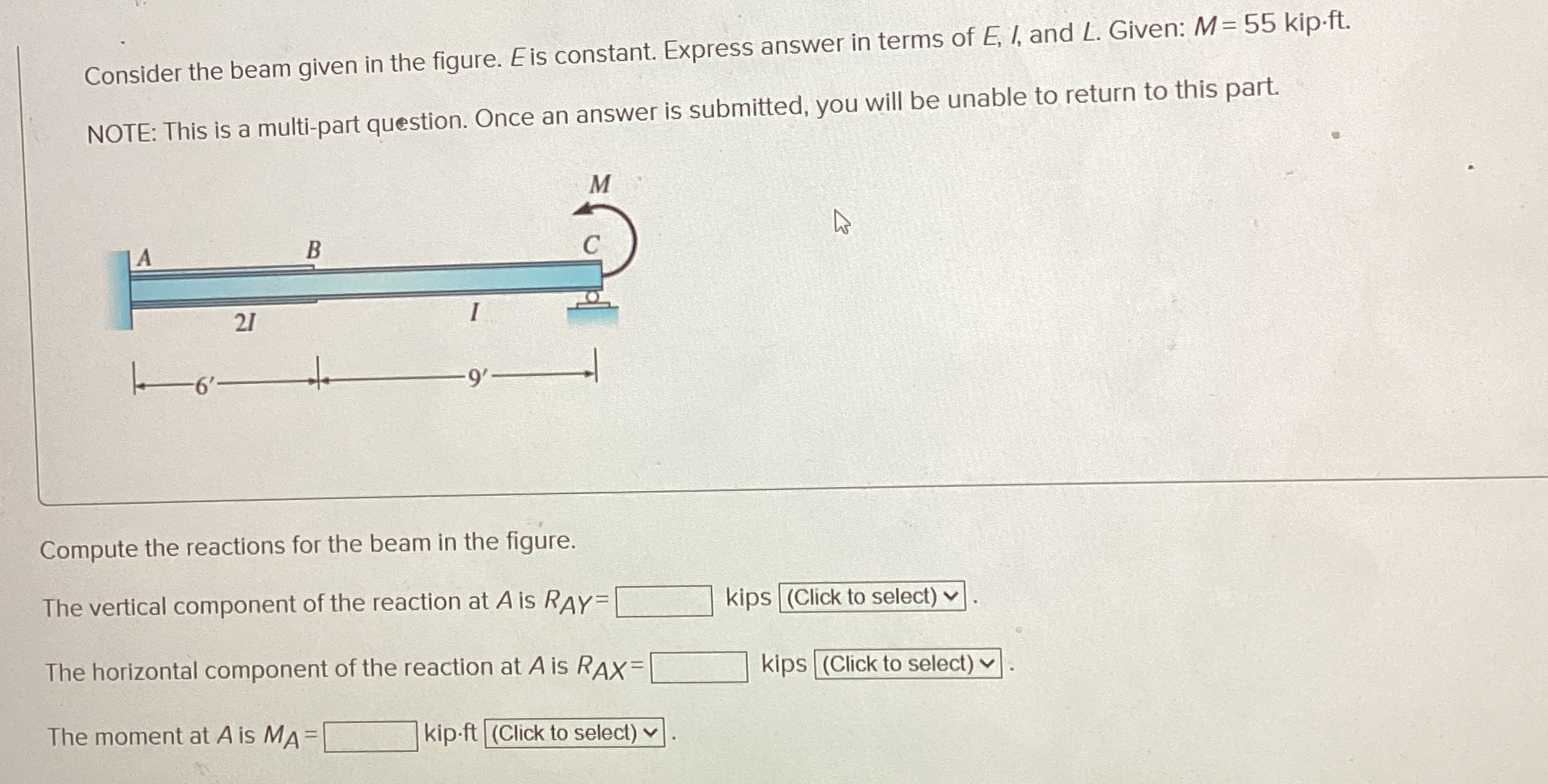 Consider the beam given in the figure. E is