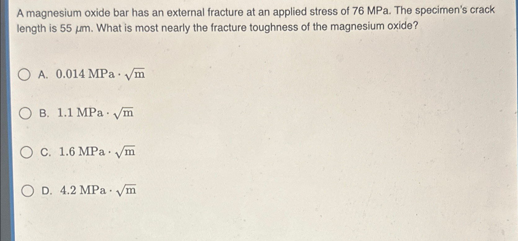 A magnesium oxide bar has an external fracture at