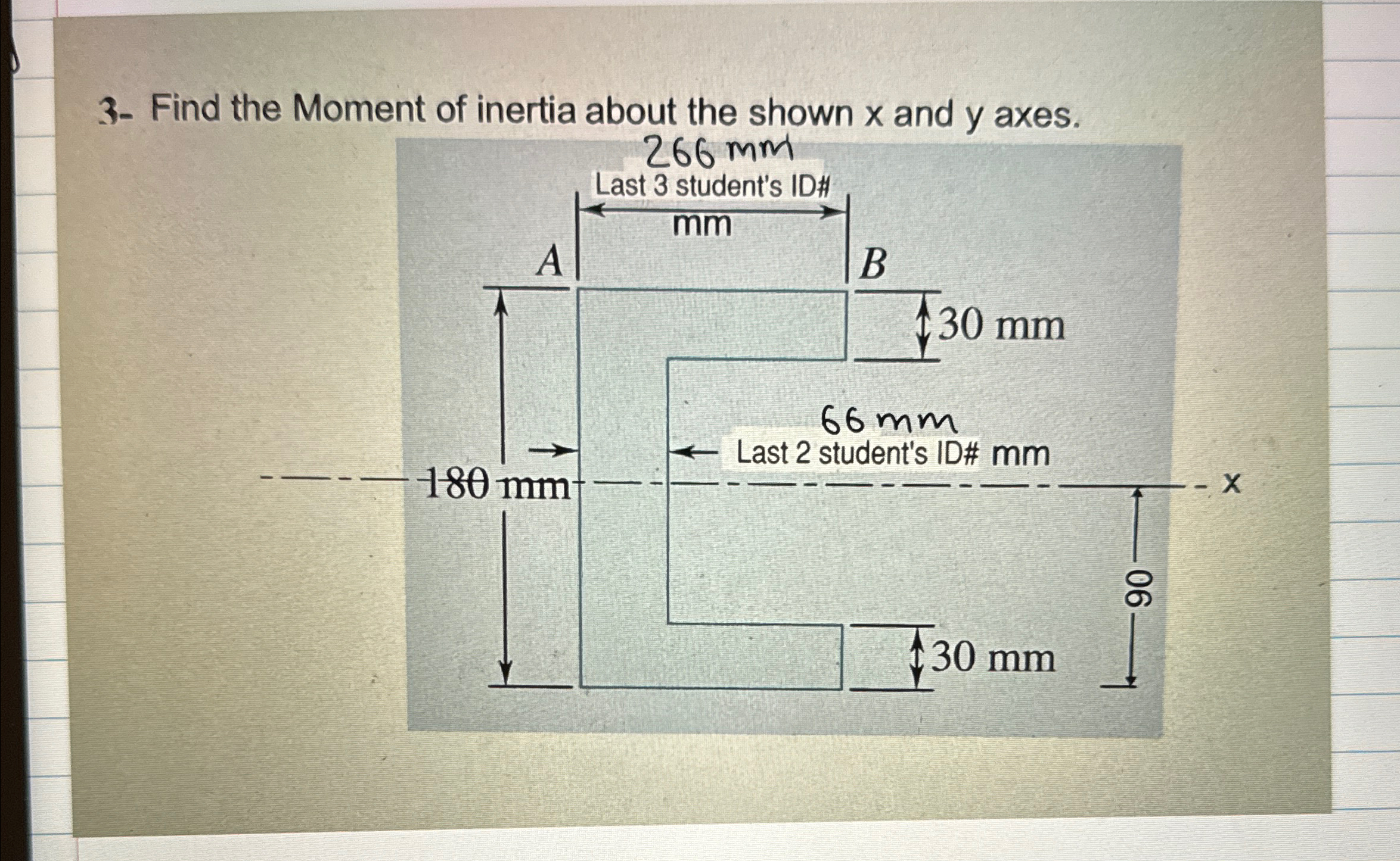 3 - Find the Moment of inertia about the shown x