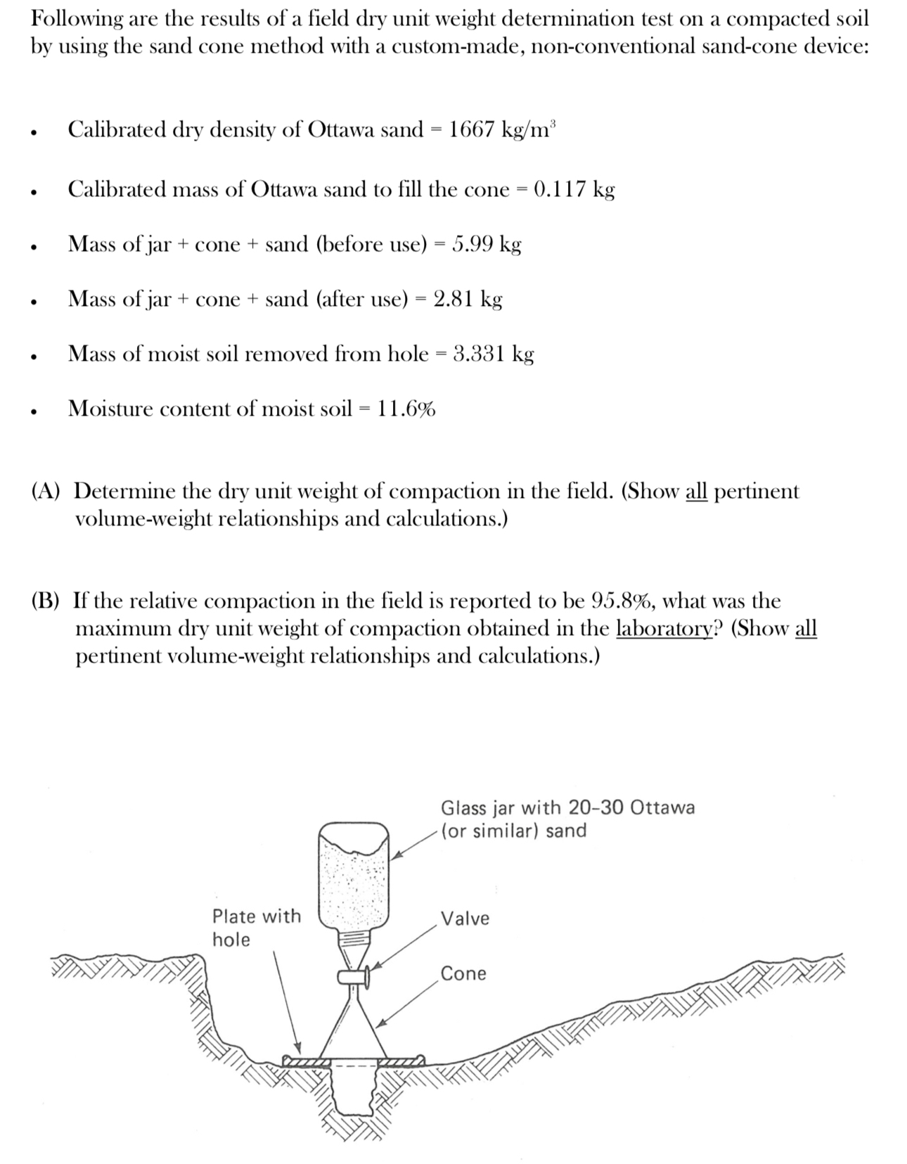 Following are the results of a field dry unit