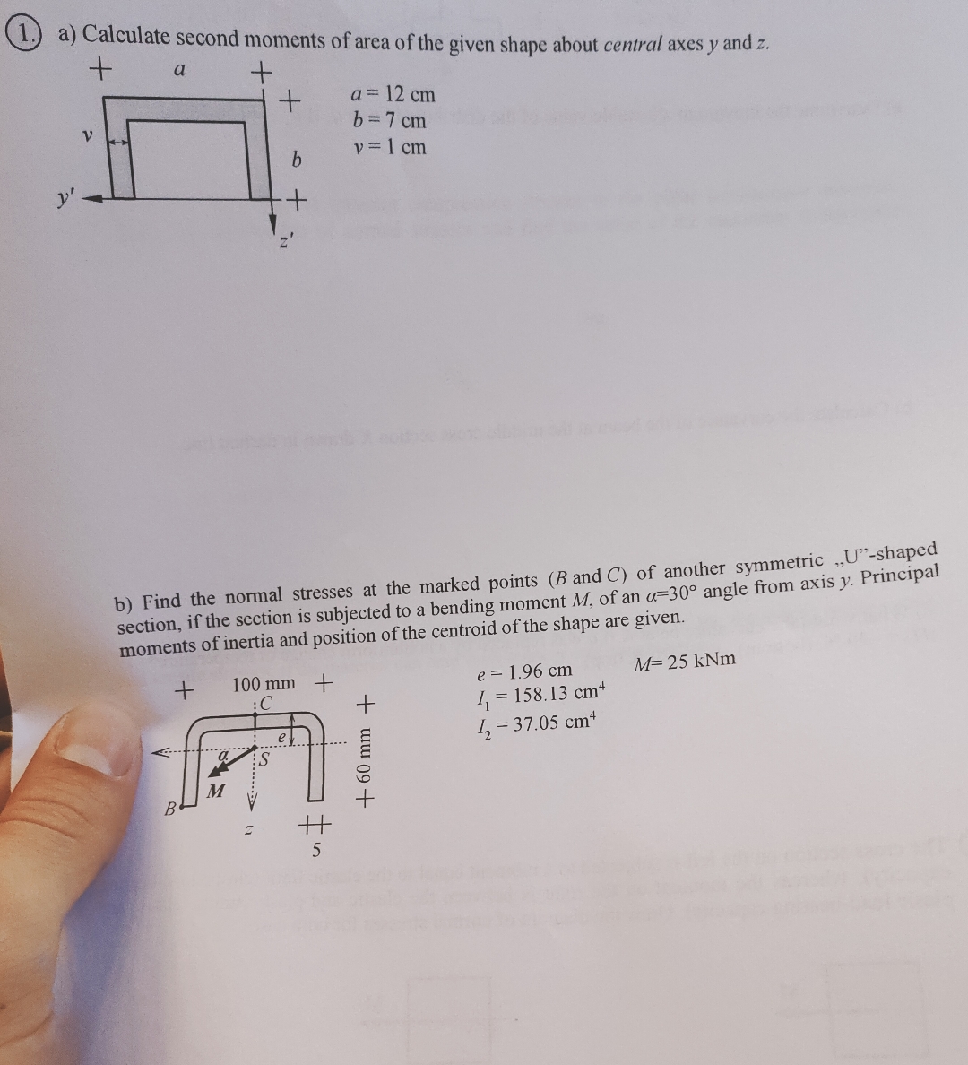 ( 1 . ) a ) Calculate second moments of area of