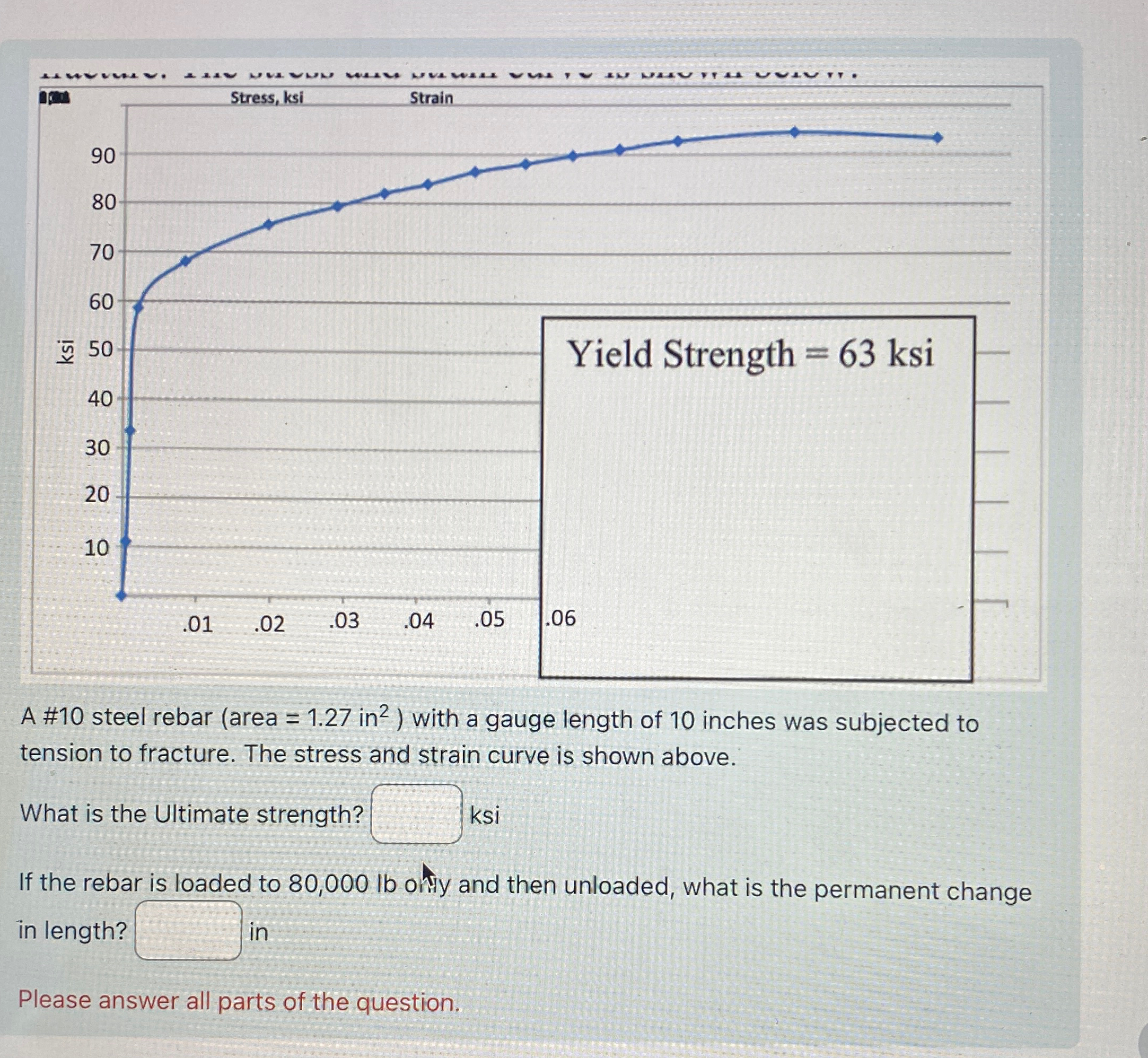A # 1 0 steel rebar ( ( :area = 1 . 2 7 i n 2