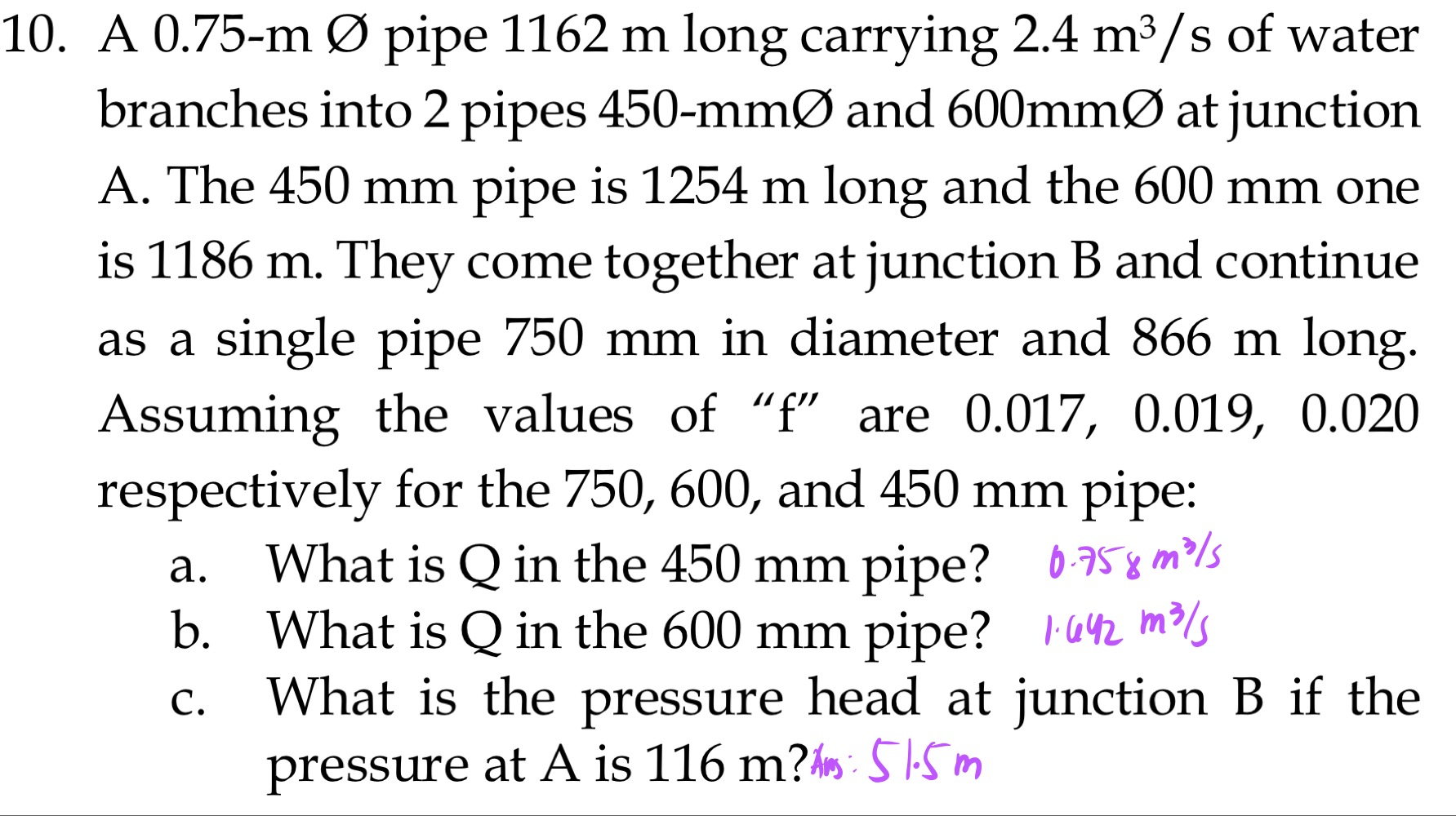 A 0 . 7 5 - m O ? pipe 1 1 6 2 m long carrying 2