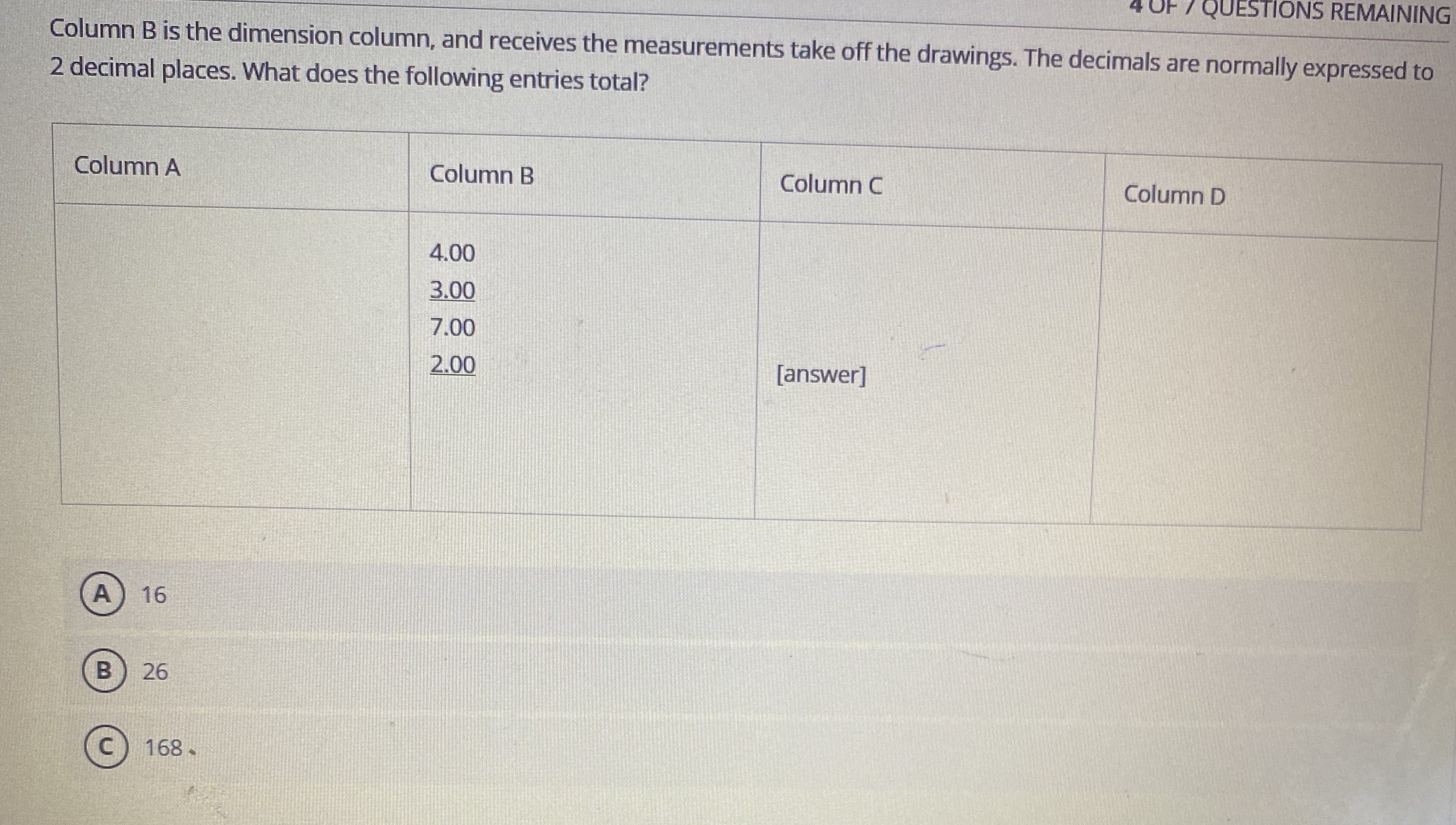 Column B is the dimension column, and receives