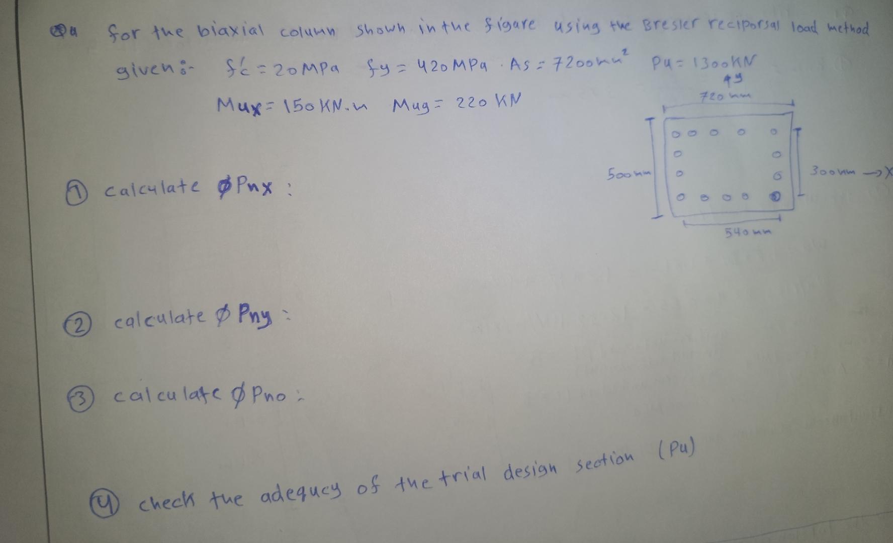 Qu for the biaxial column shown in the figare