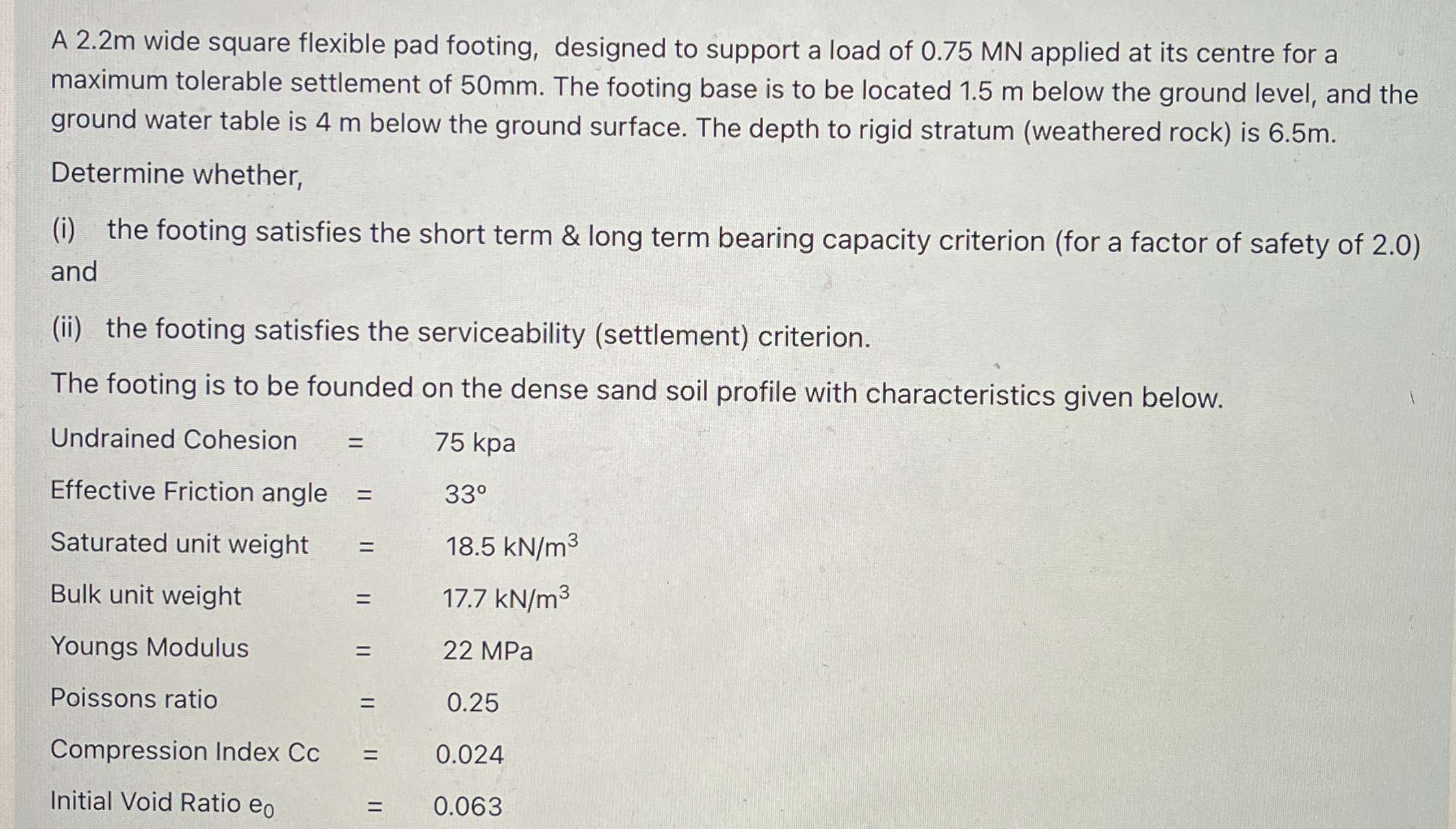 A 2 . 2 m wide square flexible pad footing,