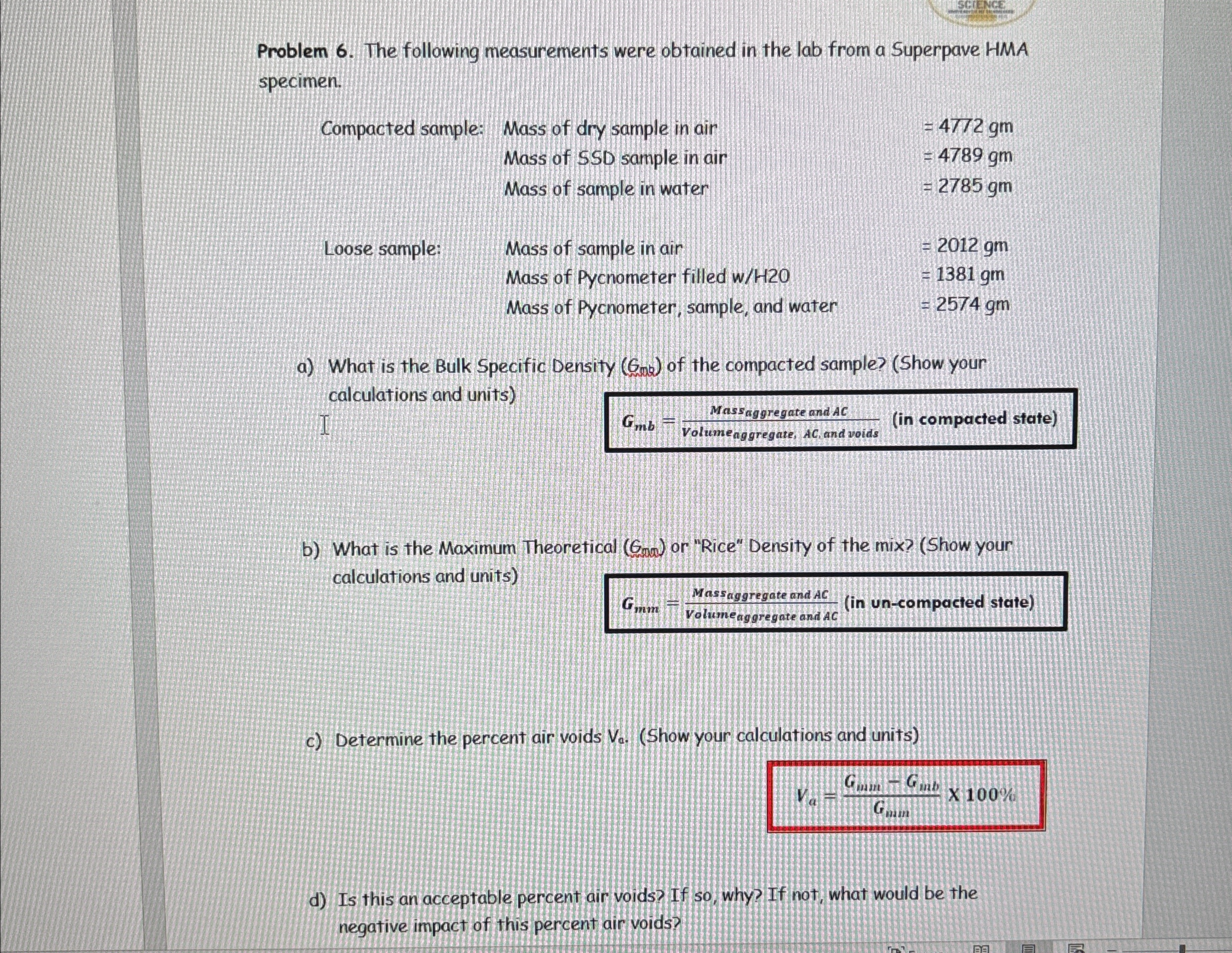 SgIENCE Problem 6 . The following measurements