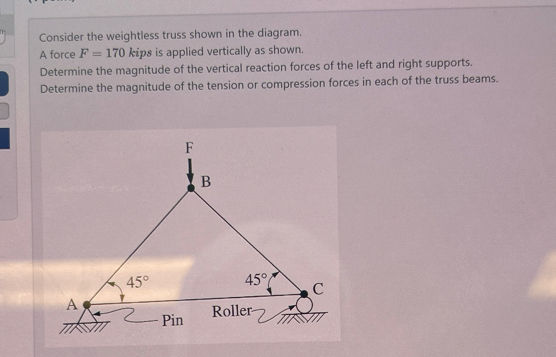 Consider the weightless truss shown in the