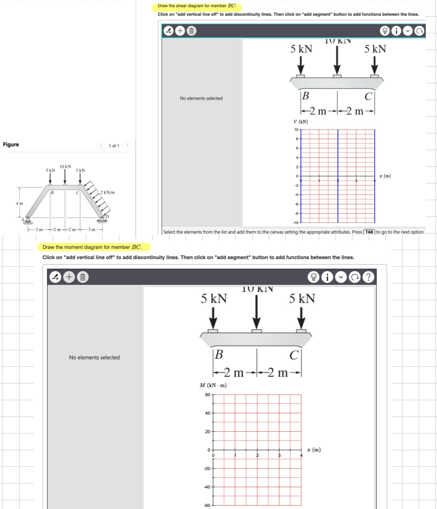 Draw the shear diagram for member B C . Click on