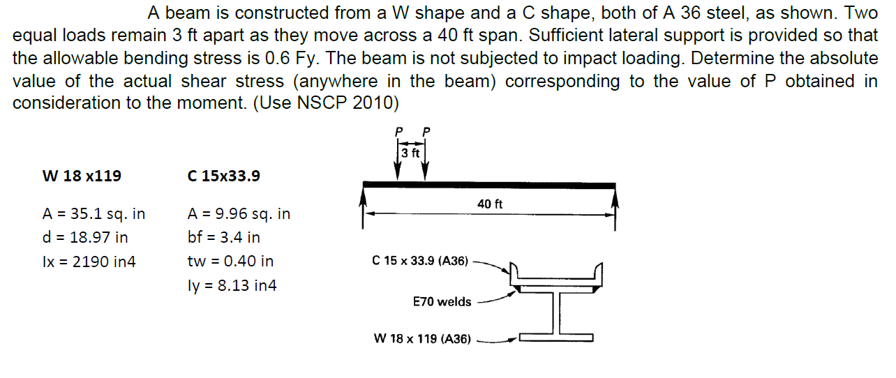 A beam is constructed from a W shape and a C
