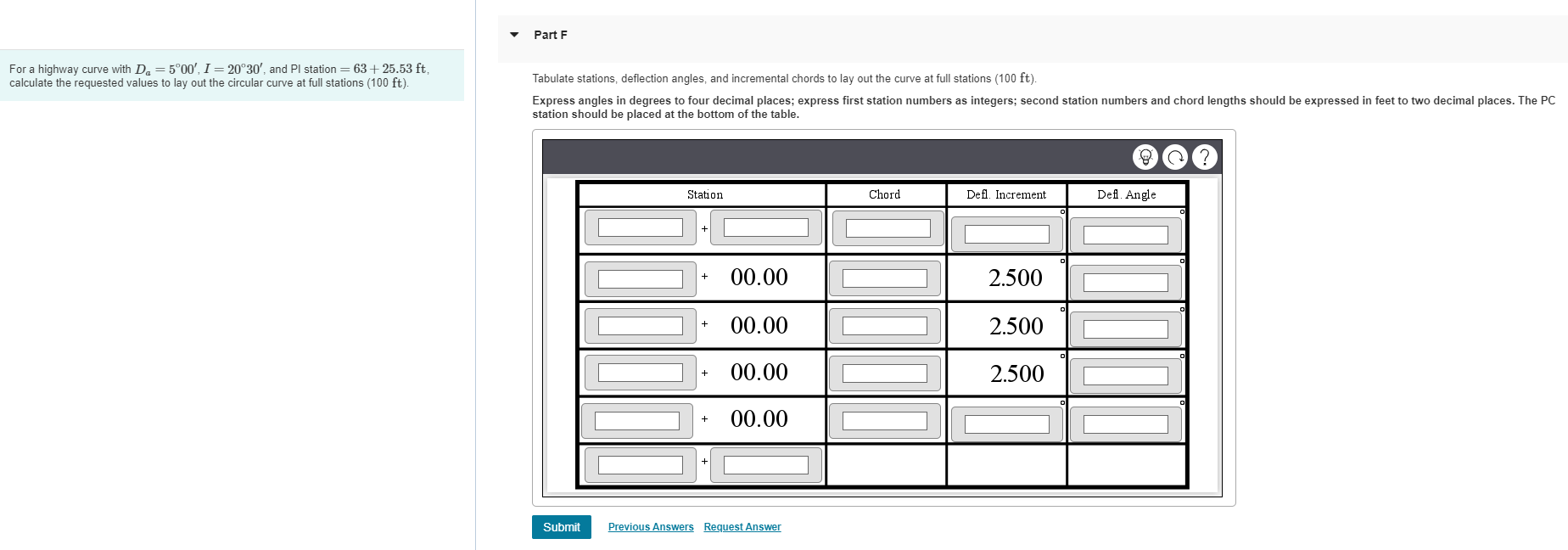 Part F For a highway curve with D a = 5 0 0 ' , I