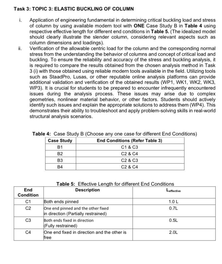 Task 3 : TOPIC 3 : ELASTIC BUCKLING OF COLUMN i .