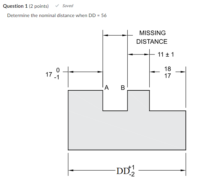 Determine the nominal distance when DD = 5 6