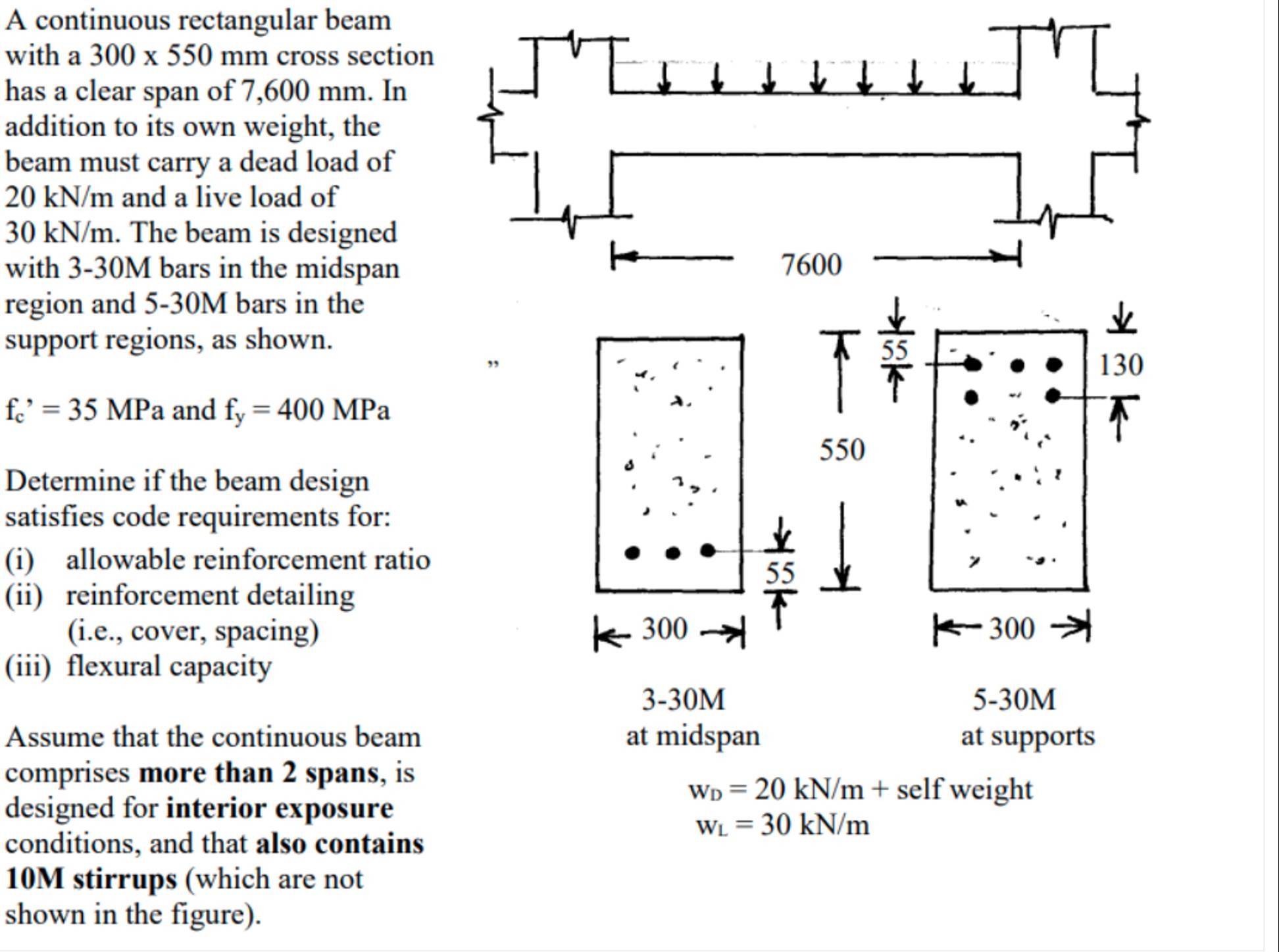 A continuous rectangular beam with a 3 0 0 5 5 0