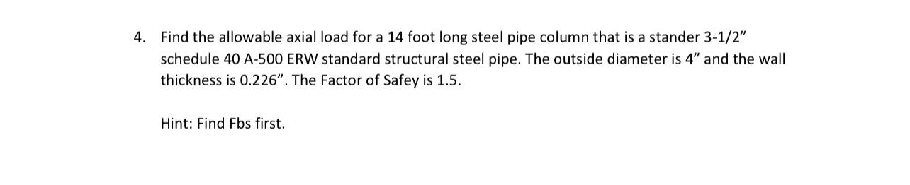 Find the allowable axial load for a 1 4 foot long