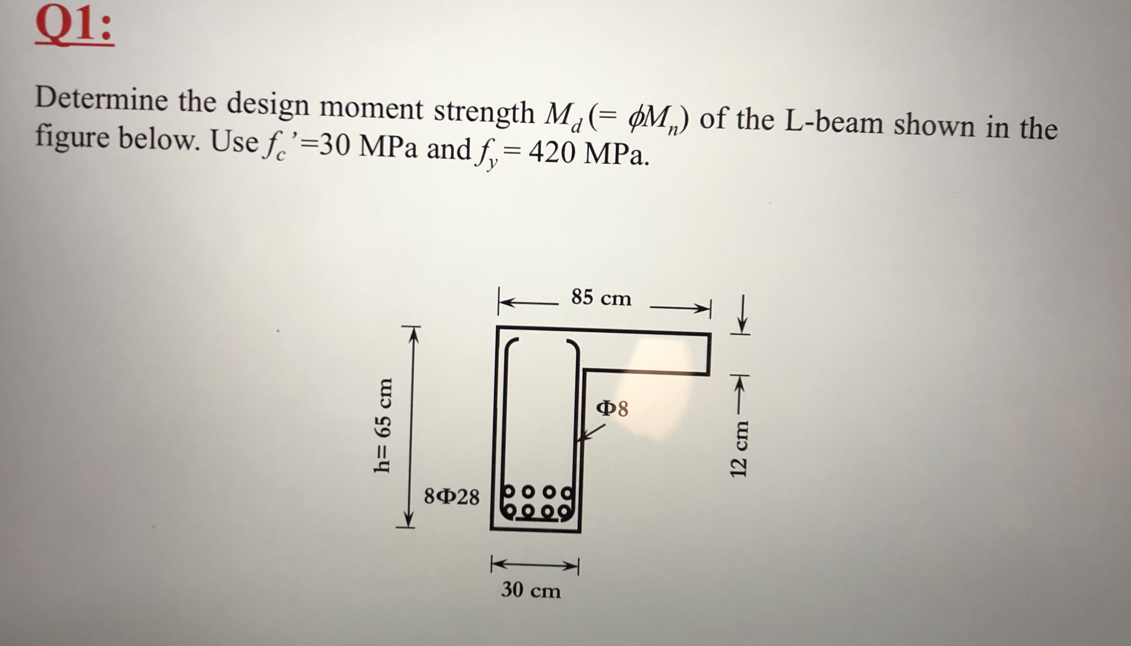 Q 1 : Determine the design moment strength ) = (