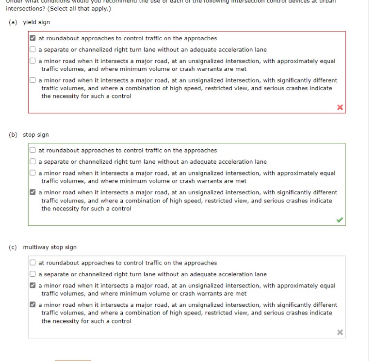 intersections? ( Select all that apply. ) ( a )