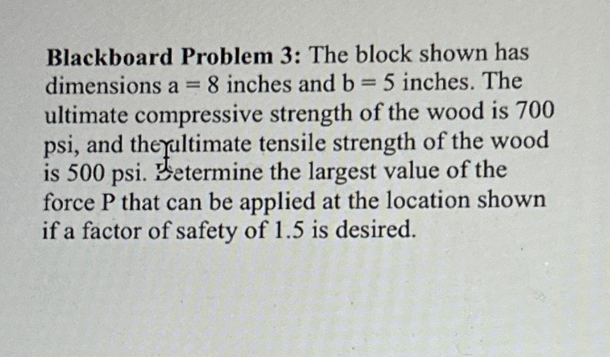 Blackboard Problem 3 : The block shown has