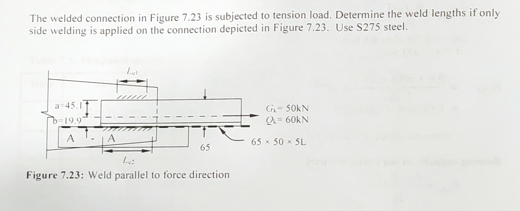 The welded connection in Figure 7 . 2 3 is