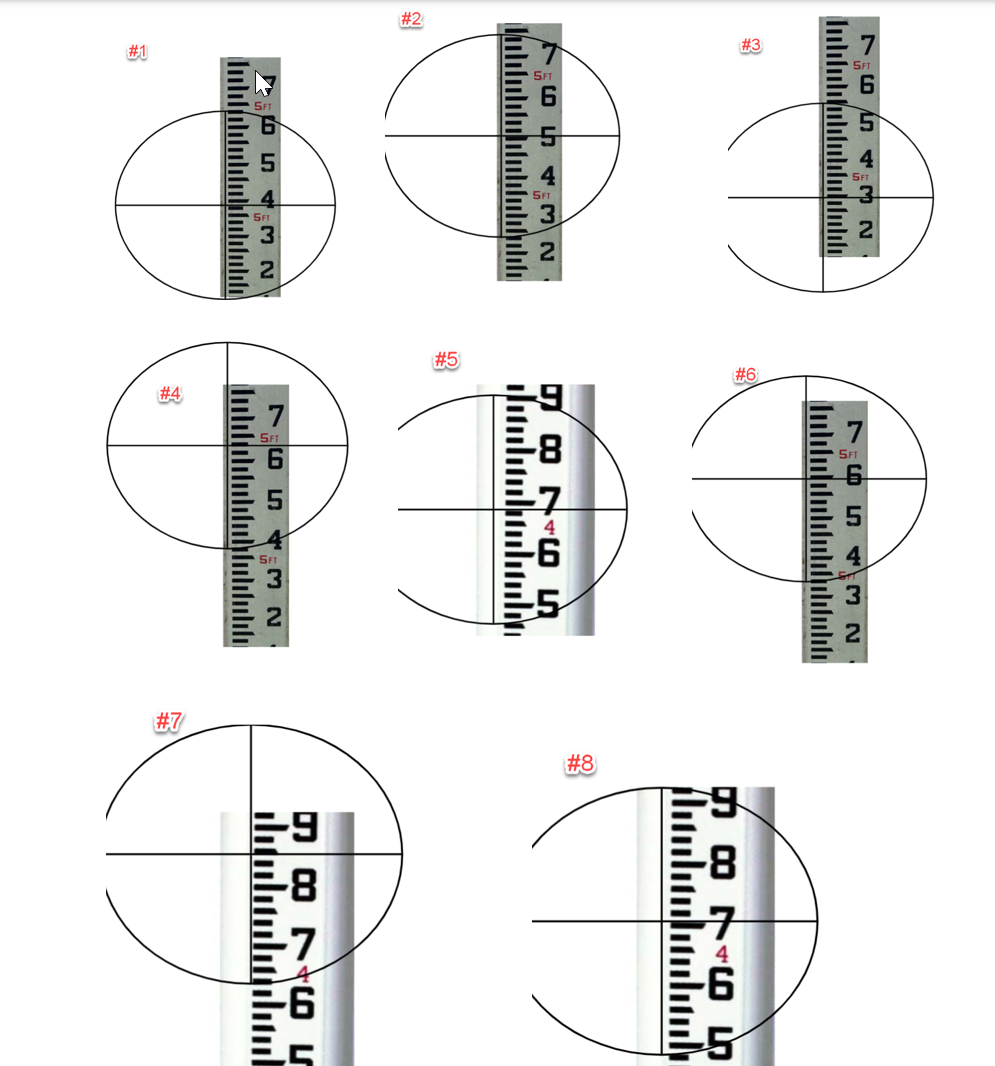 This picture contains 8 level rod readings. They