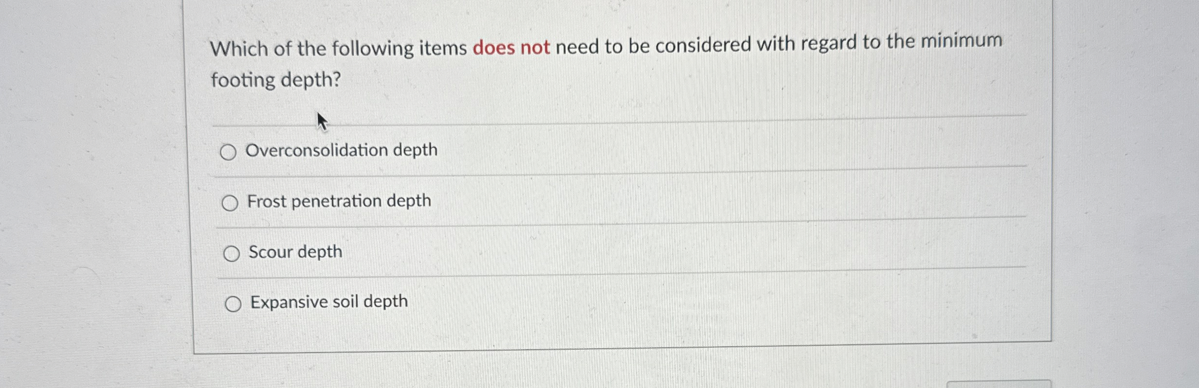 Which of the following items does not need to be