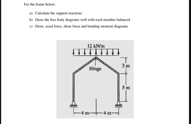 For the frame below: a ) Calculate the support
