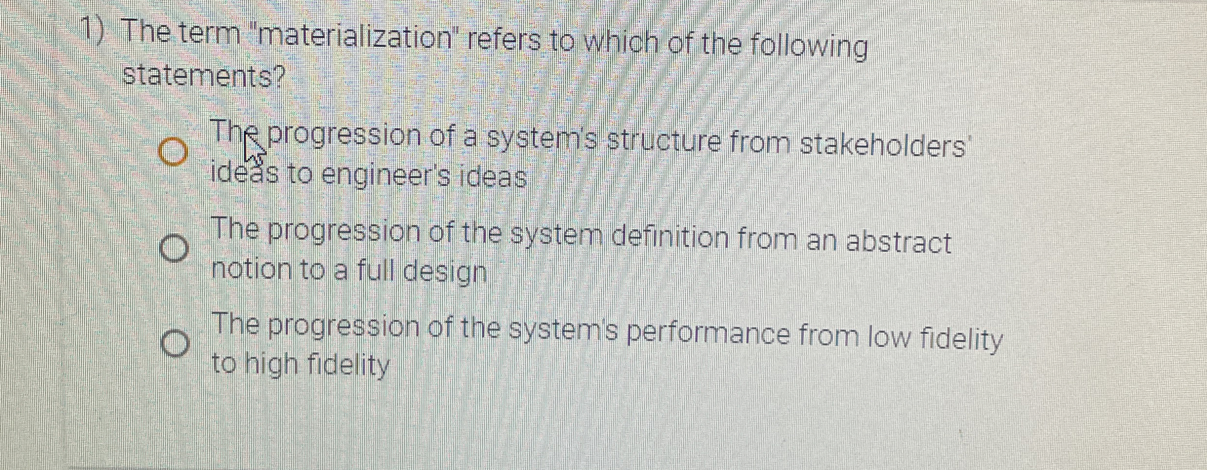 The term "materialization" refers to which of the