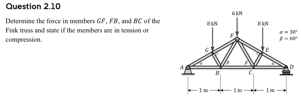 Question 2 . 1 0 Determine the force in members G