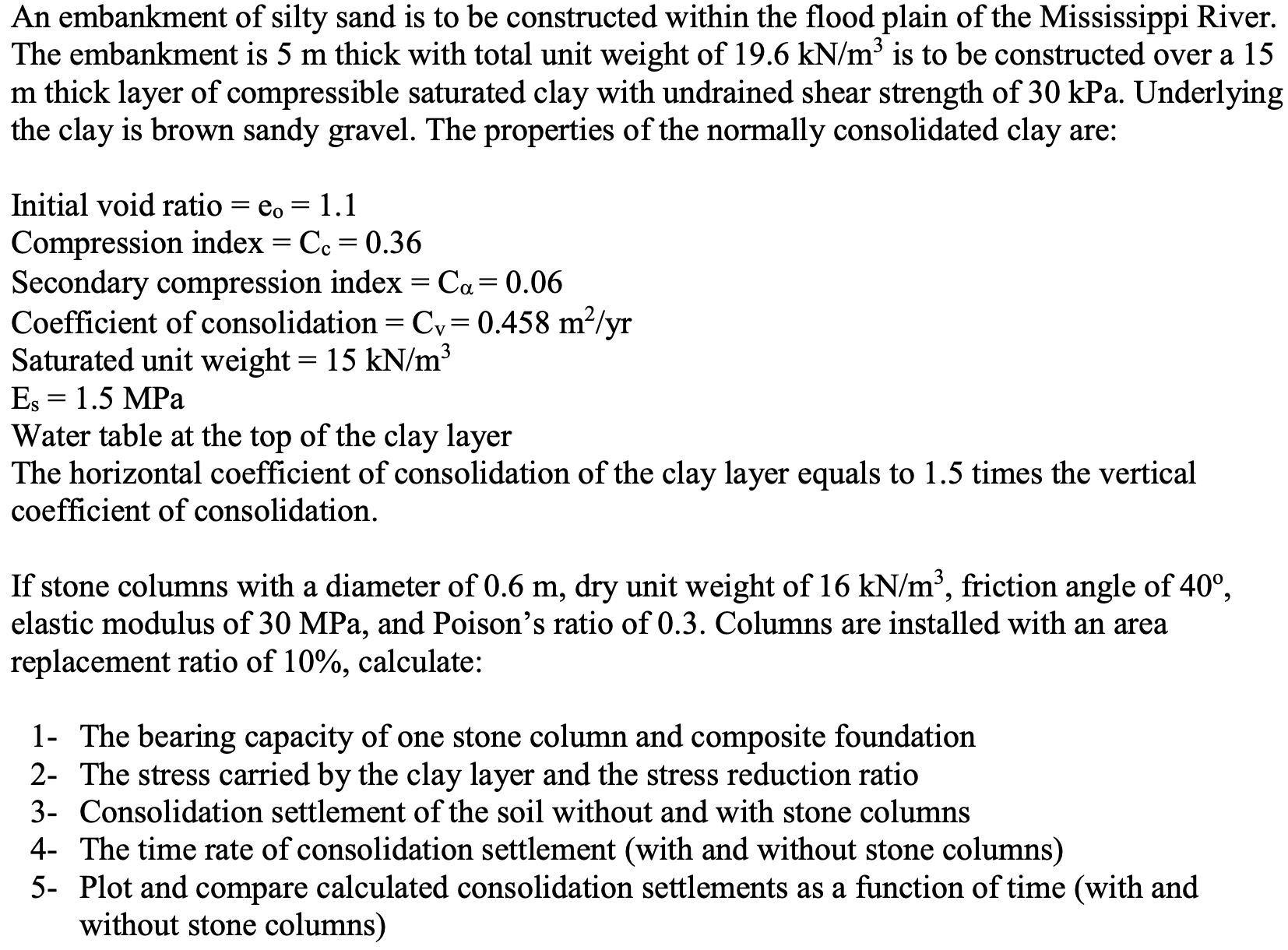 SHOW ALL WORK!!! An embankment of silty sand is