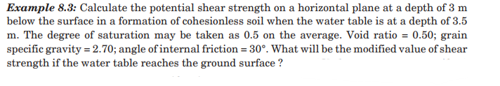 Example 8 . 3 : Calculate the potential shear