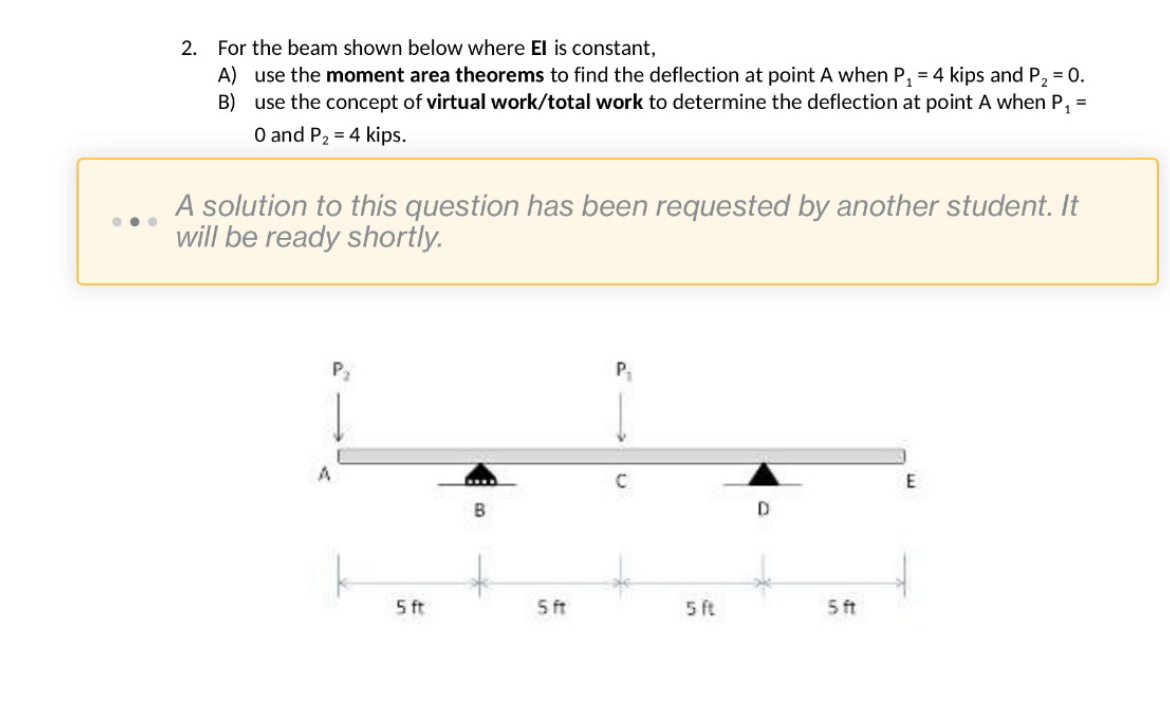 For the beam shown below where El is constant, A