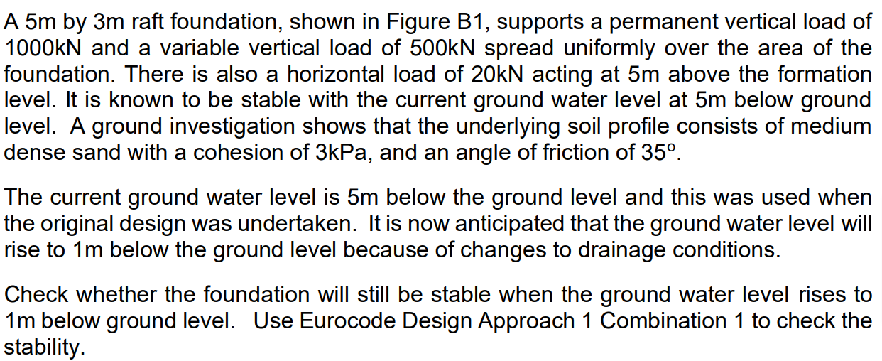 A 5 m by 3 m raft foundation, shown in Figure B 1