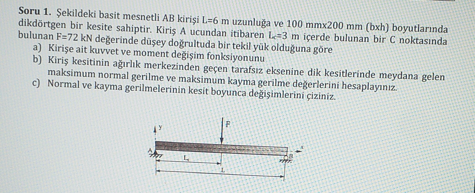 Soru 1 . ekildeki basit mesnetli A B kiri i L = 6