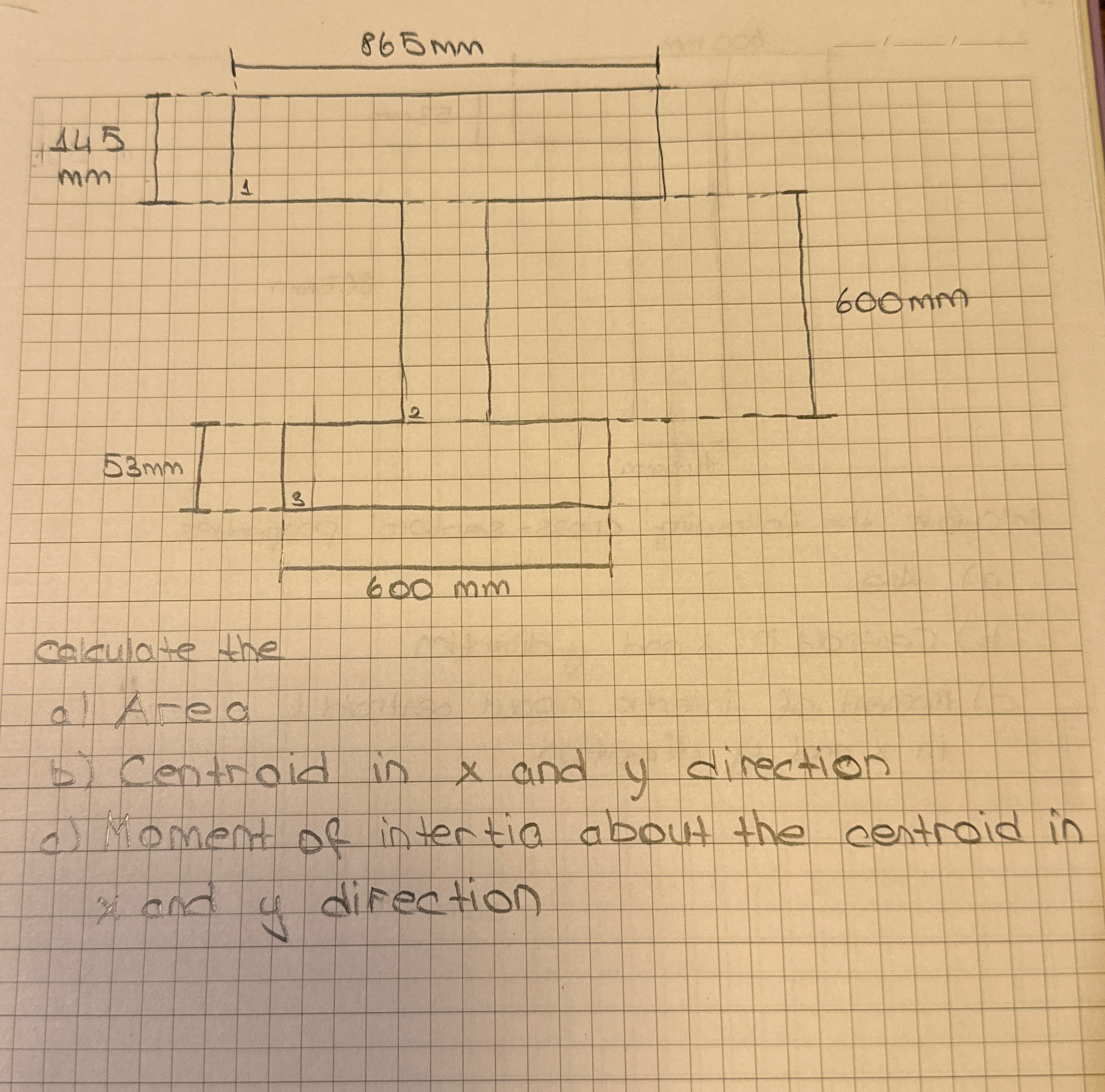 calculate the a ) Area b ) Centroid in x and y