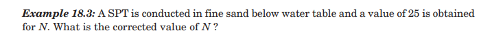 Example 1 8 . 3 : A SPT is conducted in fine sand